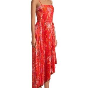 Milly Asymmetric Pleated Palm Dress